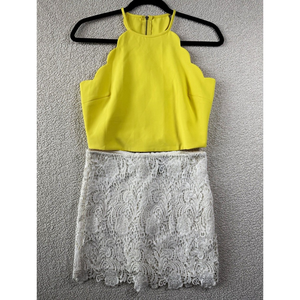 Forever 21 Yellow Crop Top S & H&M Divided White Lace Skirt Size 4 Outfit Set